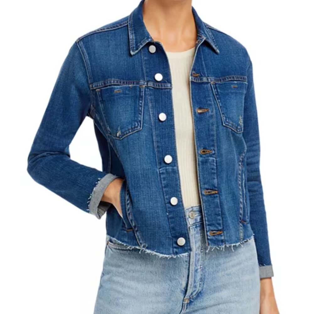 L'AGENCE Janelle Slim-Fit Raw Denim Jacket Jean Size M Cropped Designer